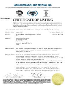 Kajah Activated Carbon NSF certificate